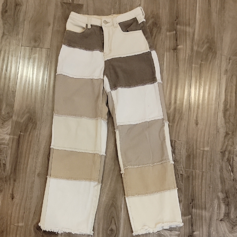 ❄️3/$30 Cream and Brown Patchwork Pants
